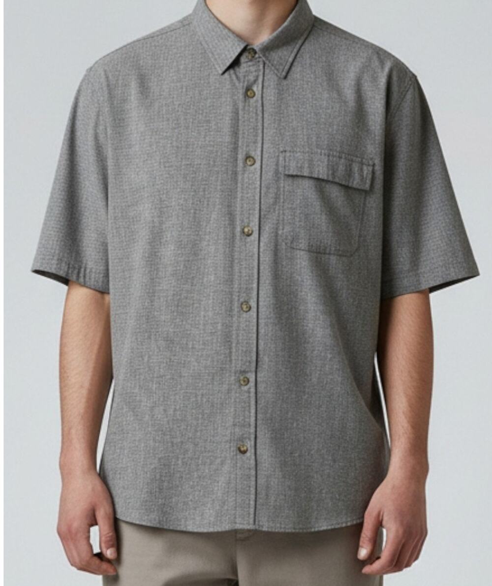 Avalanche Mens Medium Button Front Shirt Gray Polyester Spandex Short Sleeve